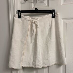 White Cotton Lace-Trim A-Line Skirt